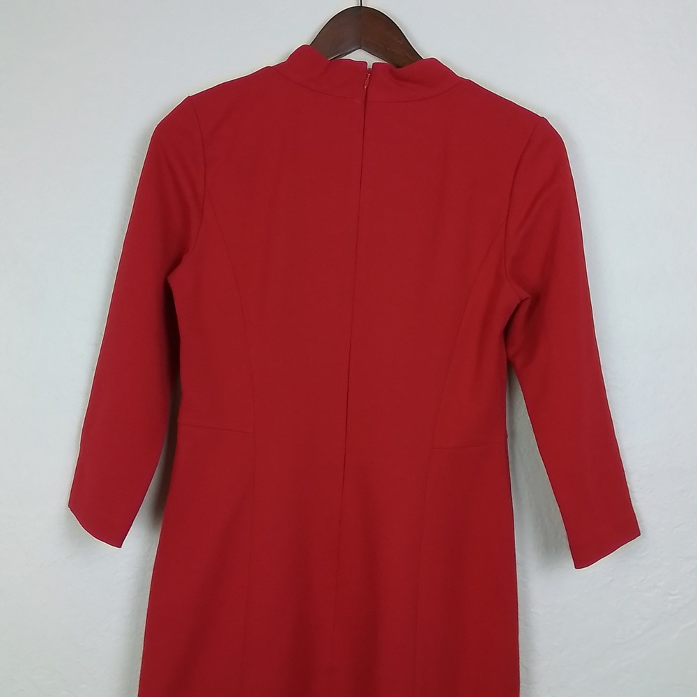 Talbots Red Sheath Dress 2 Heavy Thick‎ Cowl Neck 3/4 Sleeve Workwear Career - Picture 7 of 13